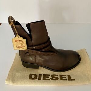 Diesel leather brown ankle boots removable strap Size US 10 EU 41